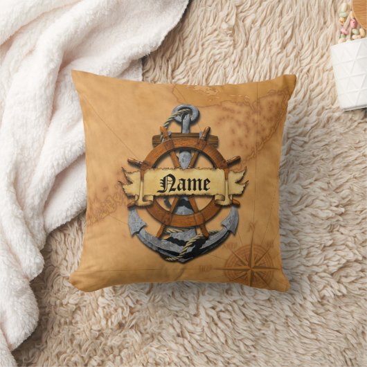 パーソナライズで航海のないかりおよび車輪 クッション (ブランケット)