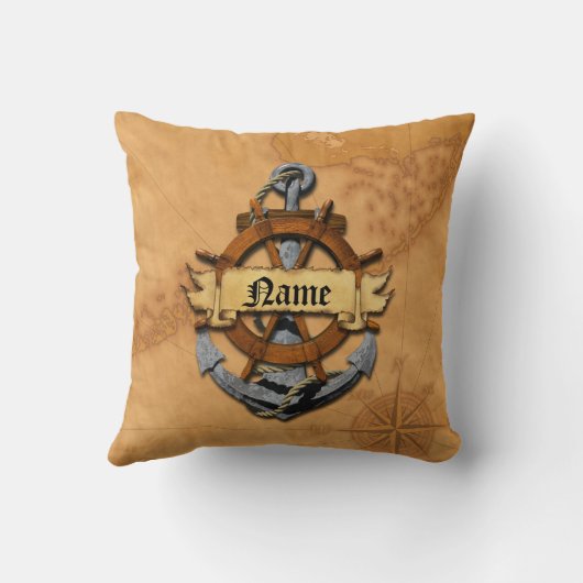 パーソナライズで航海のないかりおよび車輪 クッション (裏面)