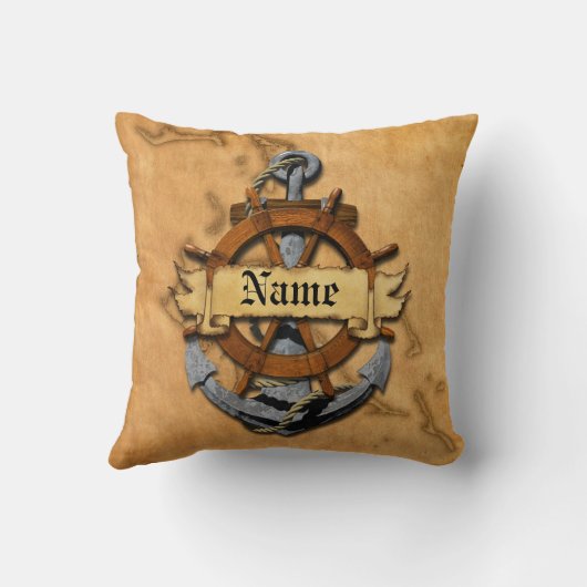 パーソナライズで航海のないかりおよび車輪 クッション (裏面)