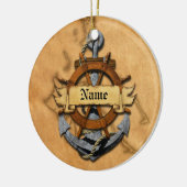 パーソナライズで航海のないかりおよび車輪 セラミックオーナメント (左)