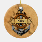 パーソナライズで航海のないかりおよび車輪 セラミックオーナメント (裏面)