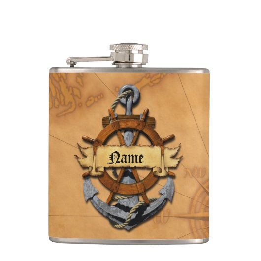 パーソナライズで航海のないかりおよび車輪 フラスク (正面)