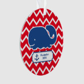 パーソナライズで航海のなシロナガスクジラのいかりシェブロン オーナメント (正面)