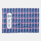 パーソナライズで航海のなシロナガスクジラのいかりパターン キッチンタオル (横)