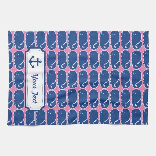 パーソナライズで航海のなシロナガスクジラのいかりパターン キッチンタオル (横)