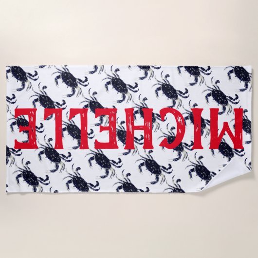 パーソナライズで航海のな青カニのビーチタオル ビーチタオル (正面)