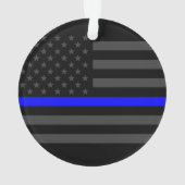 パーソナライズで薄いブルーライン灰色米国の旗の装飾 オーナメント (裏面)