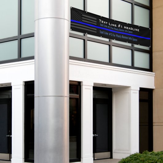 パーソナライズで薄いブルーライン米国の旗の長い表示 横断幕 (ビルの外側)