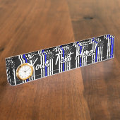 パーソナライズで薄いブルーライン米国旗 デスクネームプレート (側面)