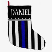 パーソナライズで薄いブルーライン警察は印を付けます ラージクリスマスストッキング (正面)