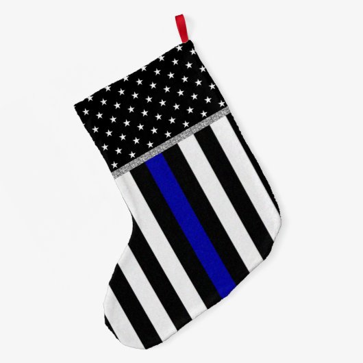 パーソナライズで薄いブルーライン警察は印を付けます ラージクリスマスストッキング (裏面 (吊り時))