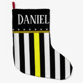 パーソナライズで薄い黄線ディスパッチャーの旗 ラージクリスマスストッキング (正面)