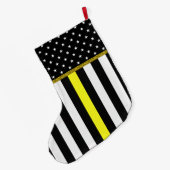 パーソナライズで薄い黄線ディスパッチャーの旗 ラージクリスマスストッキング (裏面 (吊り時))
