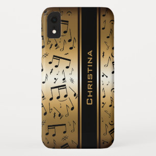 パーソナライズで贅沢な金ゴールドおよび黒い音楽ノート iPhone XRケース