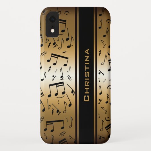 パーソナライズで贅沢な金ゴールドおよび黒い音楽ノート Case-Mate iPhoneケース (裏面)