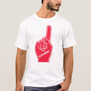 パーソナライズで赤いスポーツの泡指 Tシャツ