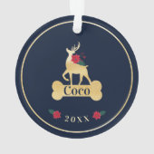 パーソナライズで赤いヒイラギの格子縞のトナカイペット写真 オーナメント (裏面)