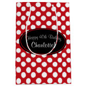 パーソナライズで赤い水玉模様のギフトバッグ ミディアムペーパーバッグ (正面)