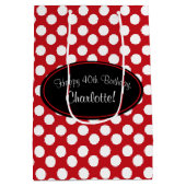 パーソナライズで赤い水玉模様のギフトバッグ ミディアムペーパーバッグ (裏面)