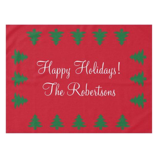 パーソナライズで赤い緑のクリスマスツリーのテーブルクロス テーブルクロス (正面(横))