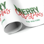 パーソナライズで赤い緑のグリッターのメリークリスマス ラッピングペーパー (ロールコーナー)