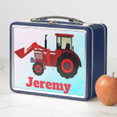 パーソナライズで赤い農場トラクター メタルランチボックス (インサイチュ)