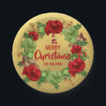 パーソナライズで赤い金ゴールドのメリークリスマスのリース ペーパープレート<br><div class="desc">wowあなたのゲストへの完全なクリスマス・パーティの紙皿。  リースとの赤い金ゴールドの緑色。  メリークリスマスは幸せな休日に編集することができます。  名字は及び明けましておめでとうに編集することができます。 get一致のナプキン!</div>