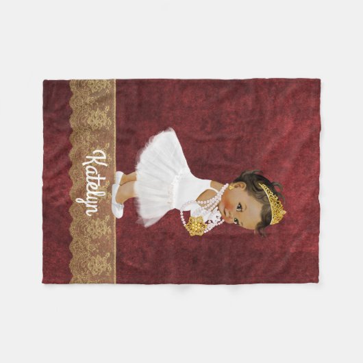 パーソナライズで赤い金ゴールドの民族のプリンセスの子供部屋 フリースブランケット (正面(横))