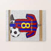 パーソナライズで赤くおよび青のフットボールのサッカージャージー ジグソーパズル (横)