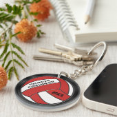 パーソナライズで赤く黒く、白いバレーボールのキーホルダー キーホルダー (正面右)