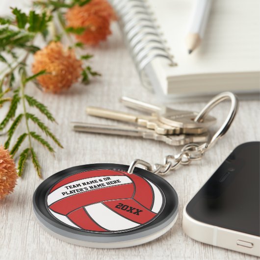 パーソナライズで赤く黒く、白いバレーボールのキーホルダー キーホルダー (正面右)