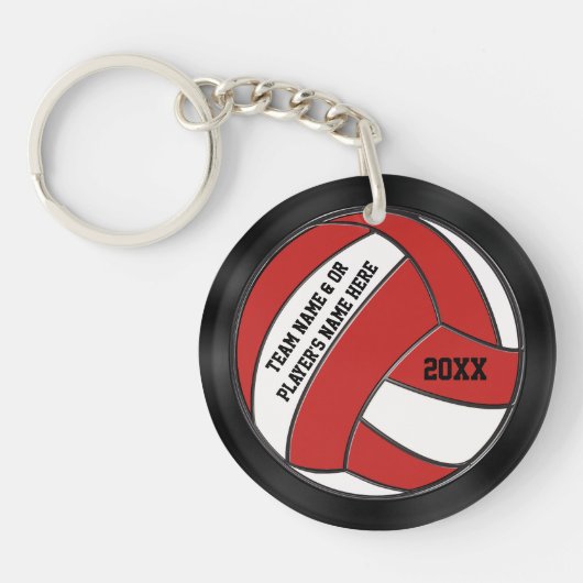 パーソナライズで赤く黒く、白いバレーボールのキーホルダー キーホルダー (正面)