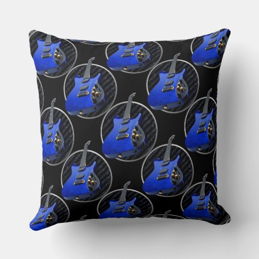パーソナライズで青いエレキギターの枕 クッション (裏面)