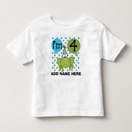 パーソナライズで青いカエルの第4誕生日のTシャツ トドラーTシャツ (正面)