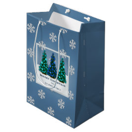 パーソナライズで青いクリスマスツリーのギフトバッグ ミディアムペーパーバッグ