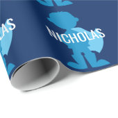 パーソナライズで青いスーパーヒーローの男の子のシルエットの子供 ラッピングペーパー (ロールコーナー)