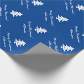 パーソナライズで青いメリークリスマスの木の休日 ラッピングペーパー (角)