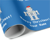 パーソナライズで青いロボットサンタクロースはクリスマスをからかいます ラッピングペーパー (ロールコーナー)