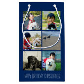 パーソナライズで青い写真のモザイク写真のコラージュ スモールペーパーバッグ (裏面)