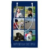 パーソナライズで青い写真のモザイク写真のコラージュ スモールペーパーバッグ (正面)