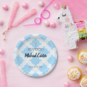 パーソナライズで青い白及び金ゴールドの十字の確認 ペーパープレート (パーティー)