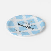 パーソナライズで青い白及び金ゴールドの十字の確認 ペーパープレート (アングル)