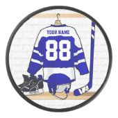 パーソナライズで青および白いアイスホッケージャージー アイスホッケーパック (正面)