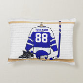 パーソナライズで青および白いアイスホッケージャージー アクセントクッション (裏面)
