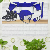 パーソナライズで青および白いアイスホッケージャージー キッチンタオル (折り畳み)