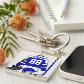 パーソナライズで青および白いアイスホッケージャージー キーホルダー (正面右)