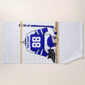 パーソナライズで青および白いアイスホッケージャージー ビーチタオル (正面)