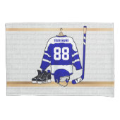 パーソナライズで青および白いアイスホッケージャージー 枕カバー (正面)
