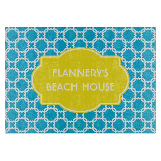 パーソナライズで青および白いガラスまな板 カッティングボード (正面)