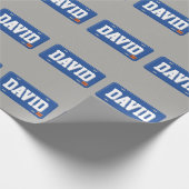 パーソナライズで青および白いナンバープレート ラッピングペーパー (角)